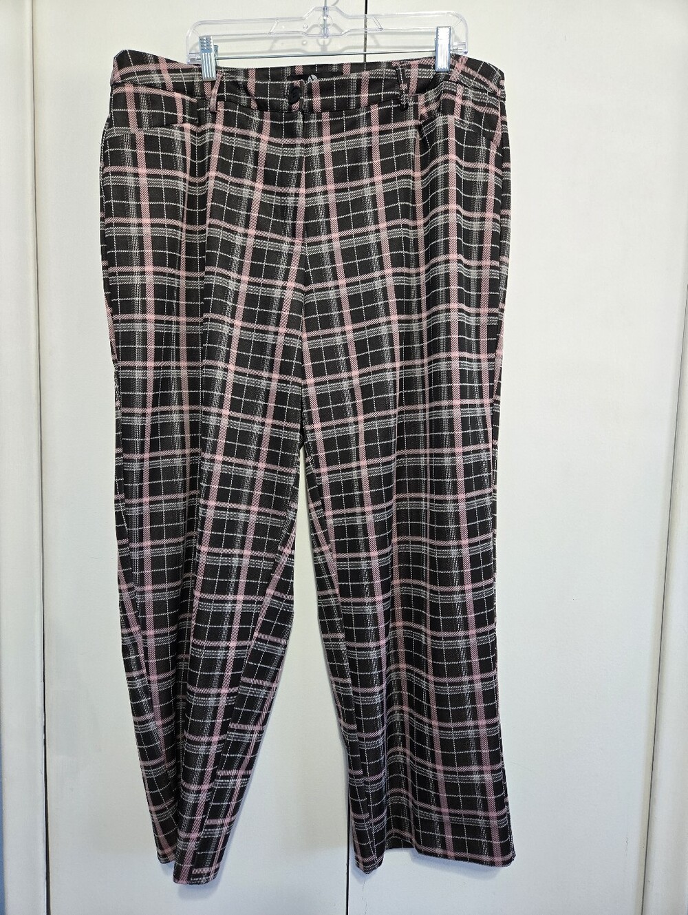 Ashley Stewart Plaid Pants 20 Black Pink High Rise Straight Leg Plus Size